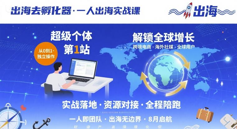 出海去孵化器，一人出海实战课，超级个体第1站，解锁全球增长-百盟网