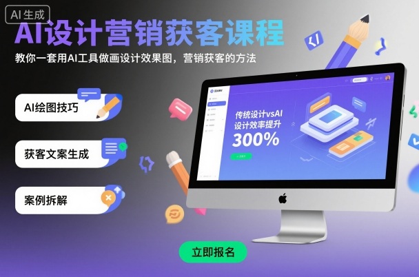 AI设计营销获客课程，教你一套用AI工具做画设计效果图，营销获客的方法-百盟网
