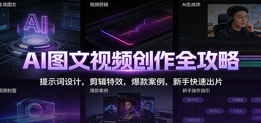AI图文视频创作全攻略：提示词设计，剪辑特效，爆款案例，新手快速出片-百盟网