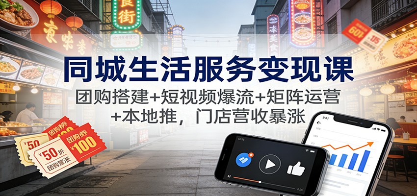 同城生活服务变现课:团购搭建+短视频爆流+矩阵运营+本地推,门店营收暴涨-百盟网