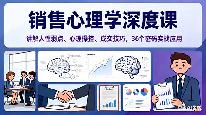 销售心理学深度课，讲解人性弱点、心理操控、成交技巧，36个密码实战应用-百盟网