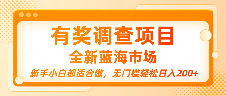 有奖调查项目，全新蓝海市场，新手小白都适合做，无门槛轻松日入200+-百盟网