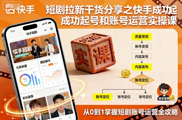 短剧拉新干货分享之快手成功起号和账号运营实操课-百盟网