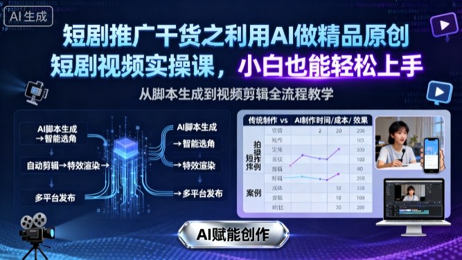 短剧推广干货之利用AI做精品原创短剧视频实操课，小白也能轻松上手-百盟网