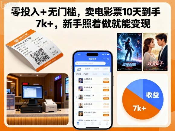 零投入+无门槛，卖电影票10天到手7k+，新手照着做就能变现【揭秘】-百盟网