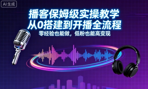 播客保姆级实操教学，从0搭建到开播全流程，零经验也能做，低粉也能高变现-百盟网