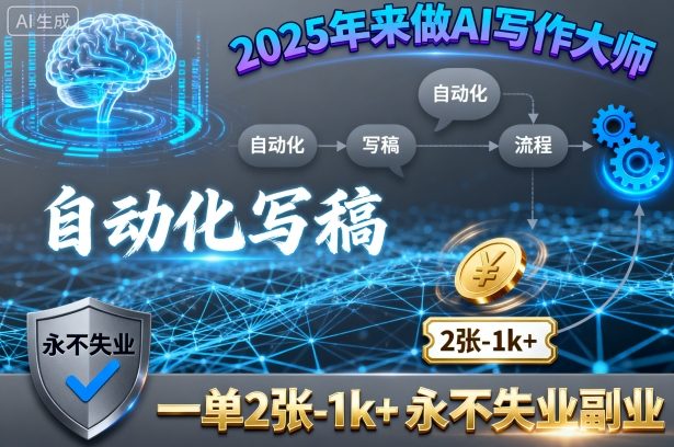 2025年来做AI写作大师，自动化写稿，一单2张-1k+，永不失业副业-百盟网