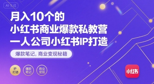 月入10个的小红书商业爆款私教营，一人公司小红书IP打造，爆款笔记，商业变现秘籍-百盟网