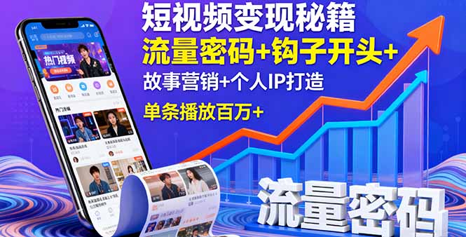短视频变现秘籍，流量密码+钩子开头+故事营销+个人IP打造，单条播放百万+-百盟网