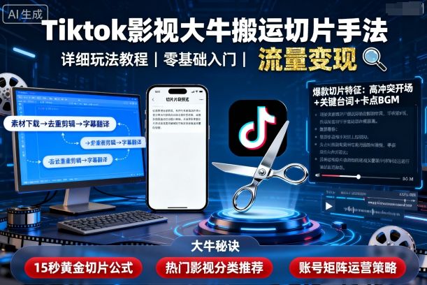 Tiktok影视大牛搬运切片手法，详细玩法教程-百盟网