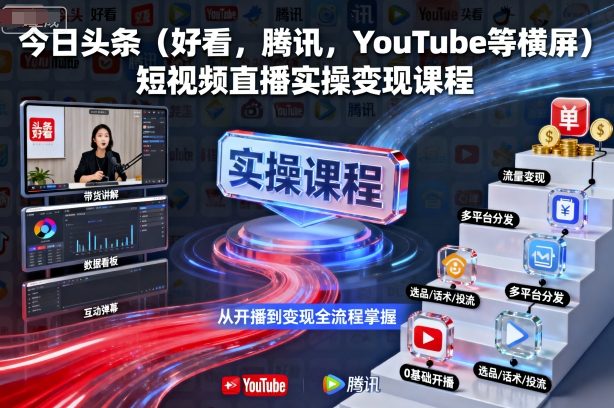 今日头条(好看，腾讯，YouTube等横屏)短视频直播实操变现课程-百盟网