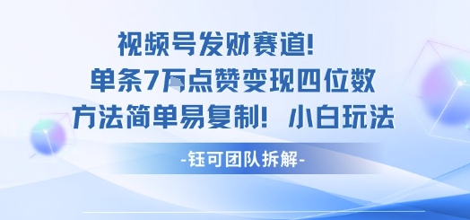 视频号发财赛道单条7W点赞变现四位数方法简单易复制小白玩法-百盟网