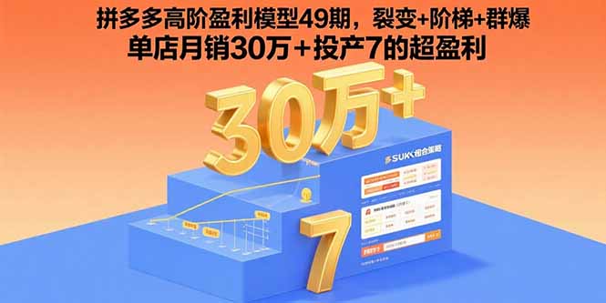 拼多多高阶盈利模型49期，裂变+阶梯+群爆 单店月销30万+投产7的超盈利-百盟网