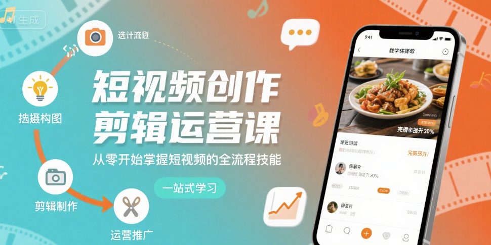 短视频创作剪辑运营课，从零开始掌握短视频的全流程技能-百盟网
