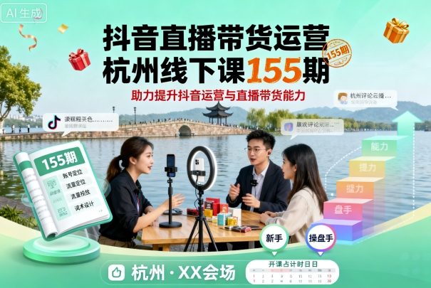 抖音直播带货运营杭州线下课155期，助力提升抖音运营与直播带货能力-百盟网