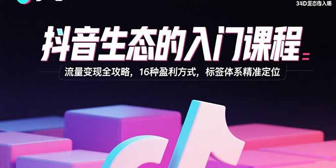 抖音生态的入门课程：流量变现全攻略，16种盈利方式，标签体系精准定位-百盟网