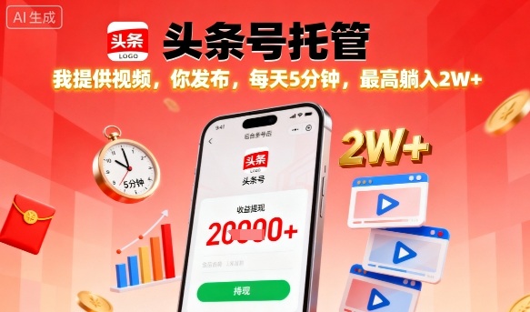 【头条号托管】我提供视频，你发布，每天5分钟，最高躺入2W+【揭秘】-百盟网