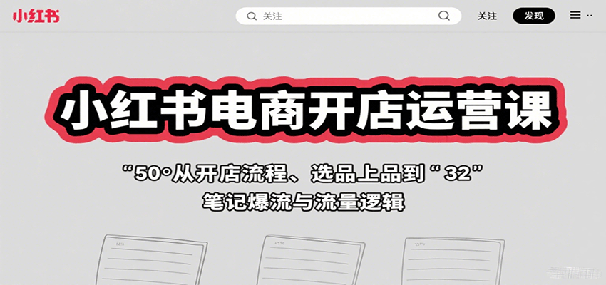 小红书电商开店运营课：从开店流程、选品上品到笔记爆流与流量逻辑-百盟网