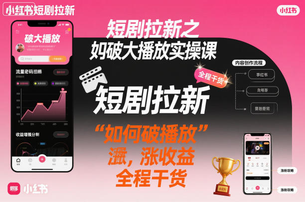 短剧拉新之小红书如何破大播放实操课，如何破播放，涨收益，全程干货-百盟网