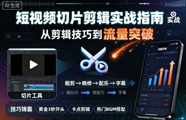 短视频切片剪辑实战指南，从剪辑技巧到流量突破-百盟网