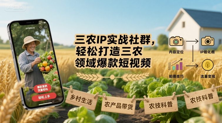 三农IP实战社群，轻松打造三农领域爆款短视频-百盟网