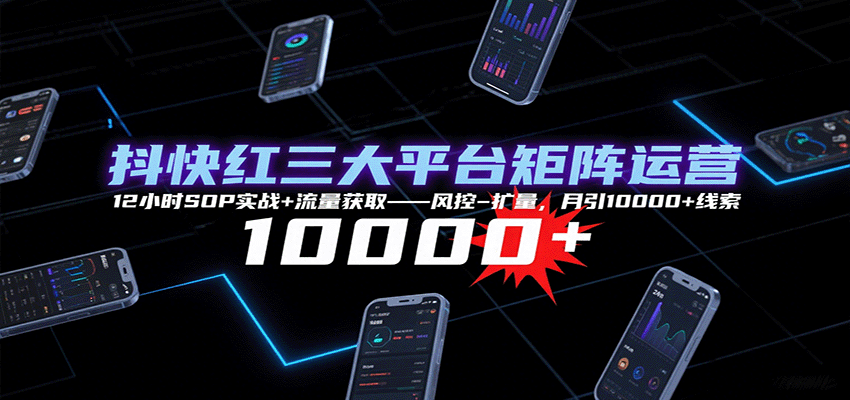 抖快红三大平台矩阵运营，12小时SOP实战+流量获取-风控-扩量，月引10000+线索-百盟网