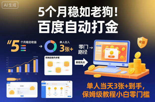 5个月稳如老狗！百度自动打金，单人当天3张+到手，保姆级教程小白零门槛【揭秘】-百盟网