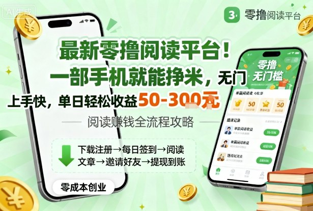 最新零撸阅读平台！一部手机就能挣米，无门槛上手快，单日轻松收益50-3张【揭秘】-百盟网