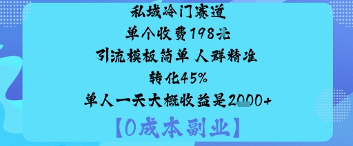 私域冷门赛道:单个收费198米引流模板简单人群精准转化45%单人一天大概收益是1k+-百盟网