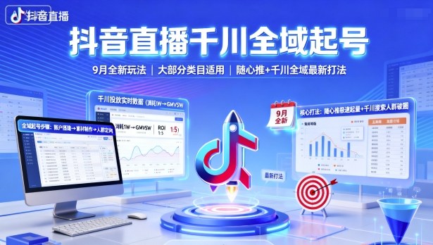抖音直播千川全域起号，9月全新玩法，大部分类目适用，随心推以及千川全域最新打法-百盟网