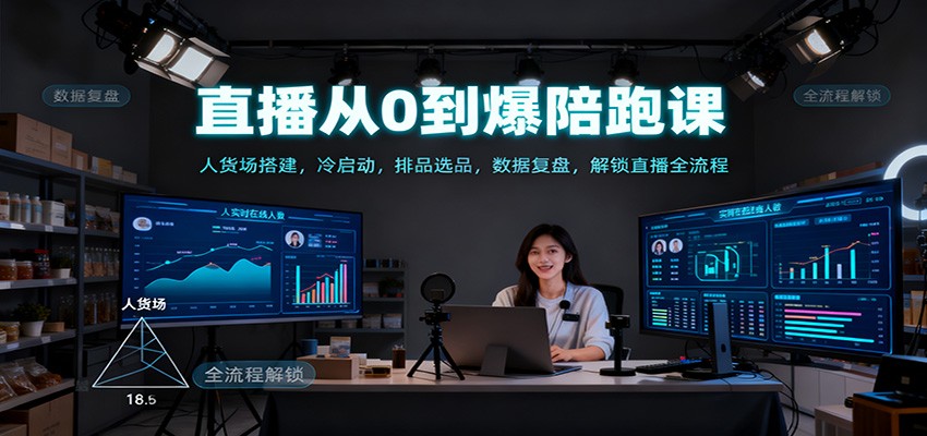 直播从0到爆陪跑课:人货场搭建,冷启动,排品选品,数据复盘,解锁直播全流程-百盟网