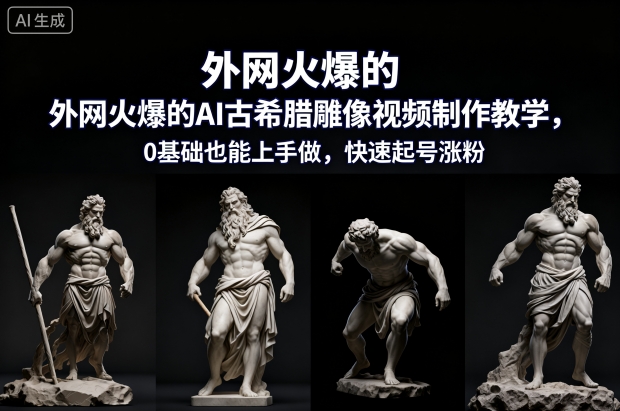 外网火爆的AI古希腊雕像视频制作教学，0基础也能上手做，快速起号涨粉-百盟网