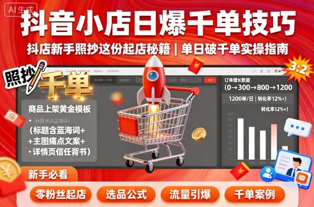 抖音小店日爆千单技巧，抖店新手照抄这份起店秘籍，单日破千单-百盟网