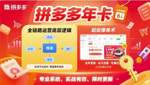 拼多多年卡【8月更新6节】拼多多全链路运营底层逻辑，超级爆单术-百盟网