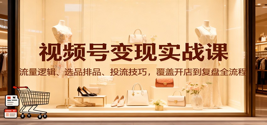 视频号变现实战课：流量逻辑、选品排品、投流技巧，覆盖开店到复盘全流程-百盟网