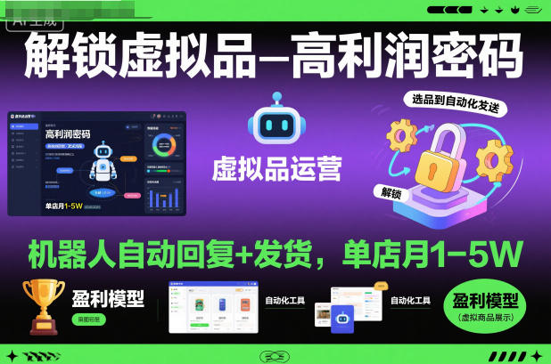 解锁虚拟品高利润密码:机器人自动回复+发货,单店月1-5W【揭秘】-百盟网