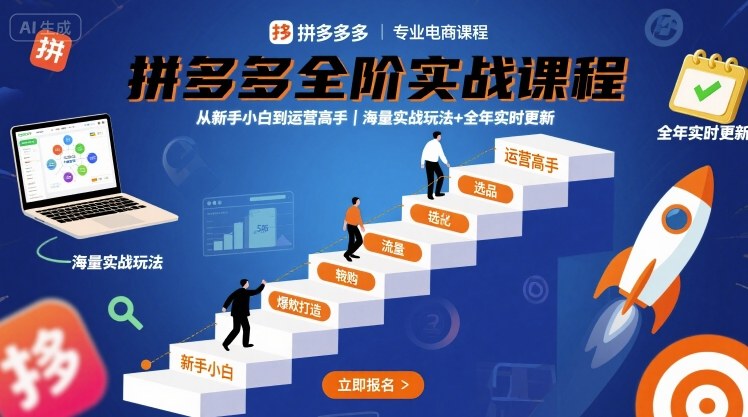 拼多多全阶实战课程,从新手小白到运营高手,海量实战玩法+全年实时更新【2025年10月更新】-百盟网