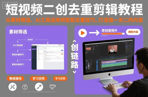 短视频二创去重剪辑教程,从素材筛选、AI工具运用到智能去重技巧,打造独一无二的内容-百盟网