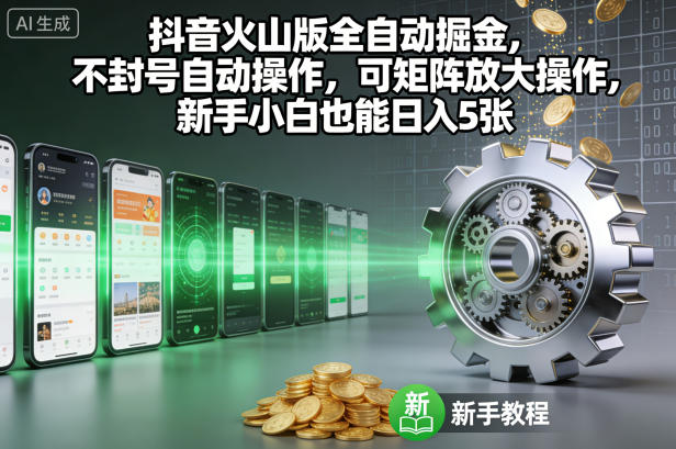抖音火山版全自动掘金,不封号自动操作,可矩阵放大操作,新手小白也能日入5张【揭秘】-百盟网