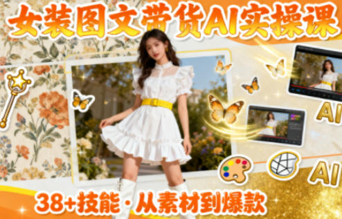 女装图文带货的AI实操课，覆盖38个实用技能，快速提升素材制作效率-百盟网
