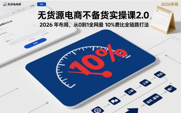 无货源电商不备货实操课2.0，2026年布局，从0到1全网最低10%费比全链路打法【更新中】-百盟网
