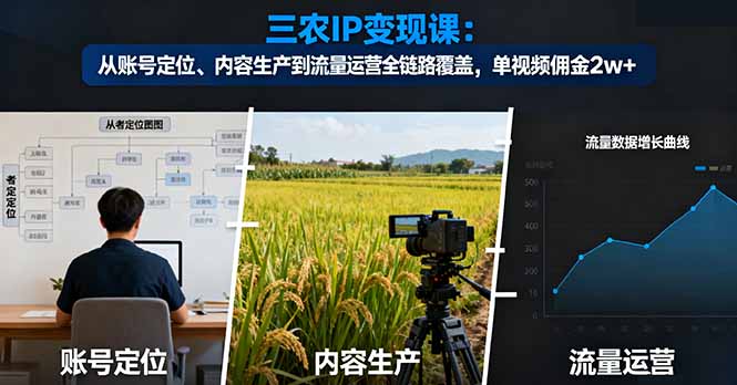 三农IP变现课：从账号定位、内容生产到流量运营全链路覆盖，单视频佣金2w+-百盟网