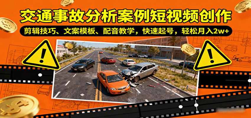 图片[1]-交通事故分析案例短视频创作，剪辑技巧、文案模板、配音教学，快速起号，轻松月入2w+-百盟网