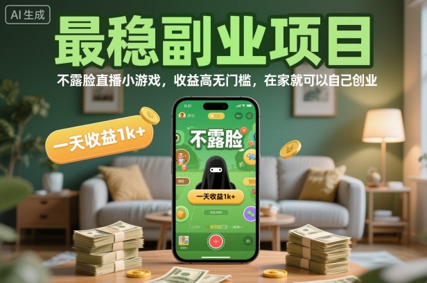 最稳副业项目，不露脸直播小游戏，收益高无门槛，一天收益1k+，在家就可以自己创业【揭秘】-百盟网